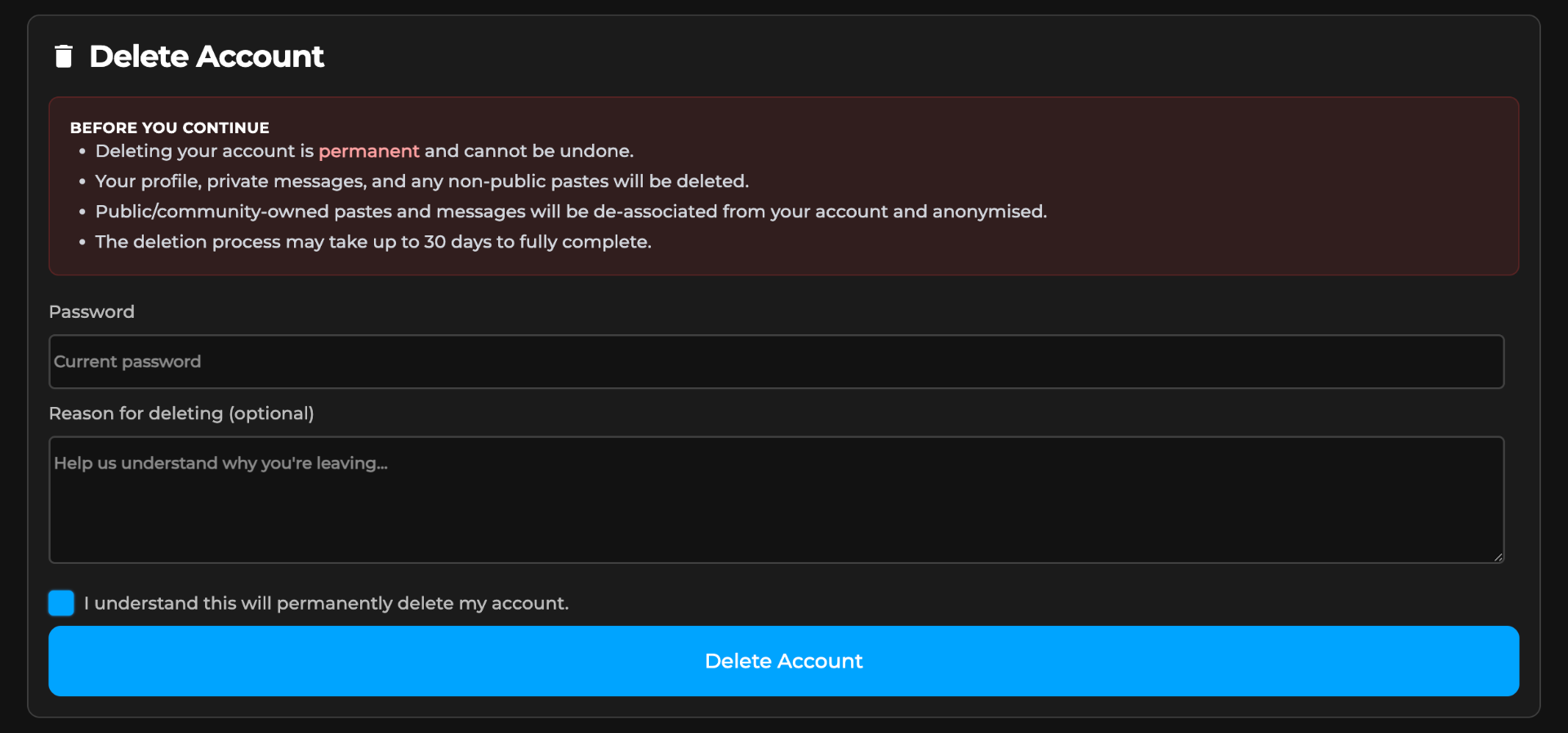 Delete Account Button